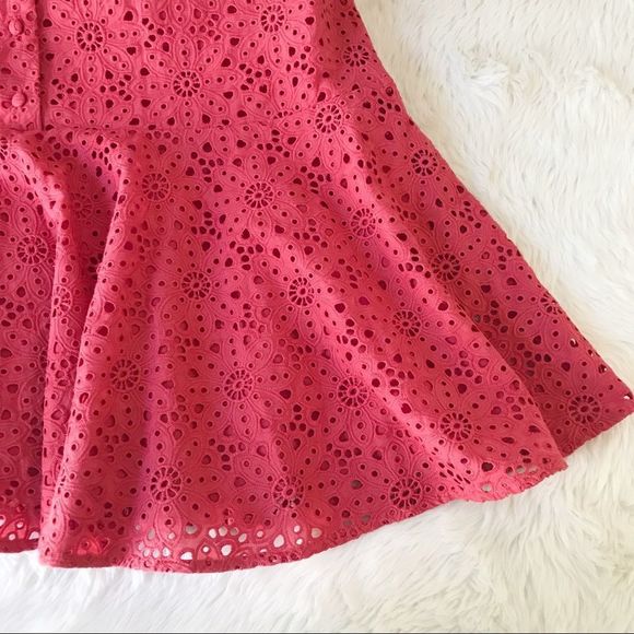 ANTONIO MELANI Cotton Eyelet Midi Dress Button Front Sleeveless Coral Size 4 New - Picture 9 of 16